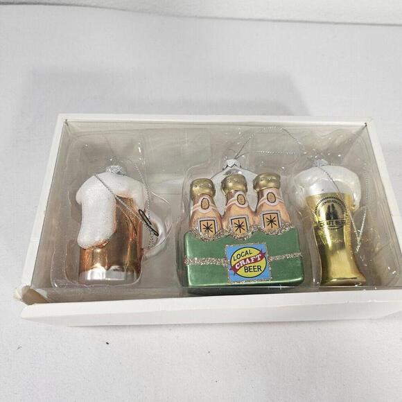 Set Of 3 Craft Beer Figural Mercury Blown Glass Christmas Ornaments - Man Cave - Picture 2 of 8